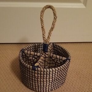 Pottery Barn Handwoven Rattan Round Flatware Caddy